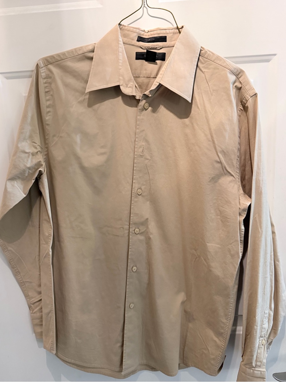 Express Men's Long-Sleeve Dress Shirt in Beige